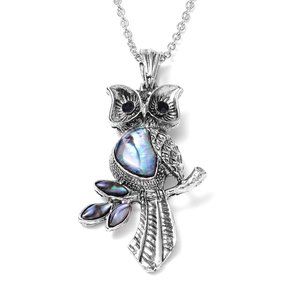 Black & Grey Austrian Crystal Owl Pendant Necklace